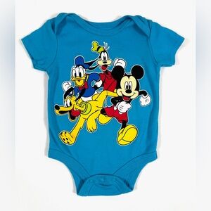DISNEY BABY Mickey Mouse & Friends Teal Blue Short Sleeve One Piece Size 0-3M